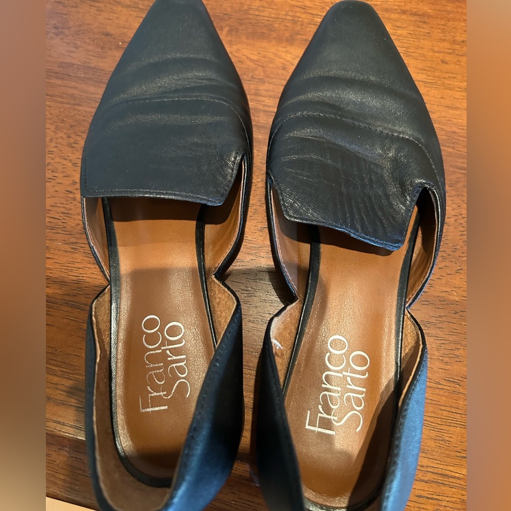 Franco Sarto Black Leather Loafers,size 6